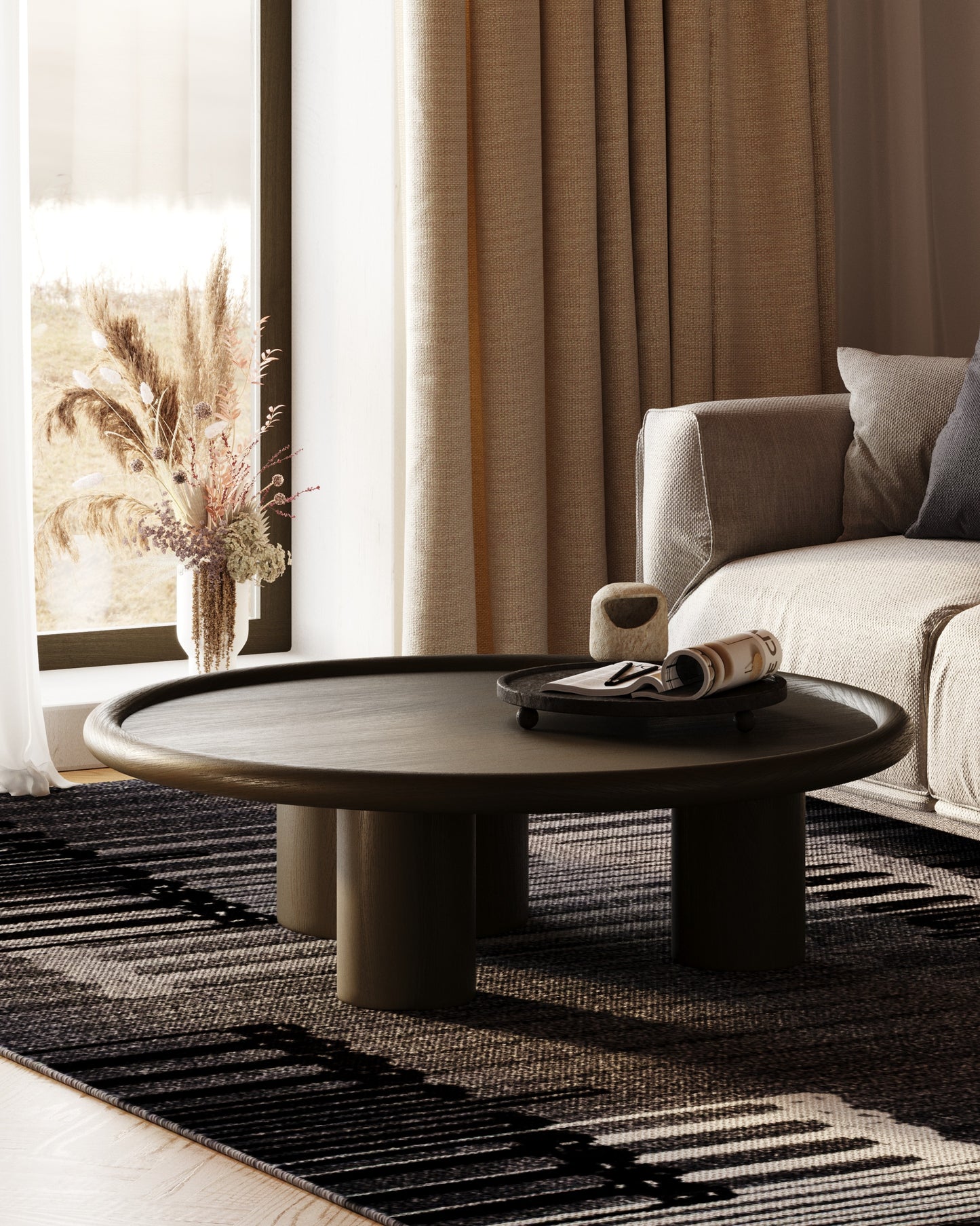 Modrest Strauss - Contemporary Brown Ash Round Coffee Table