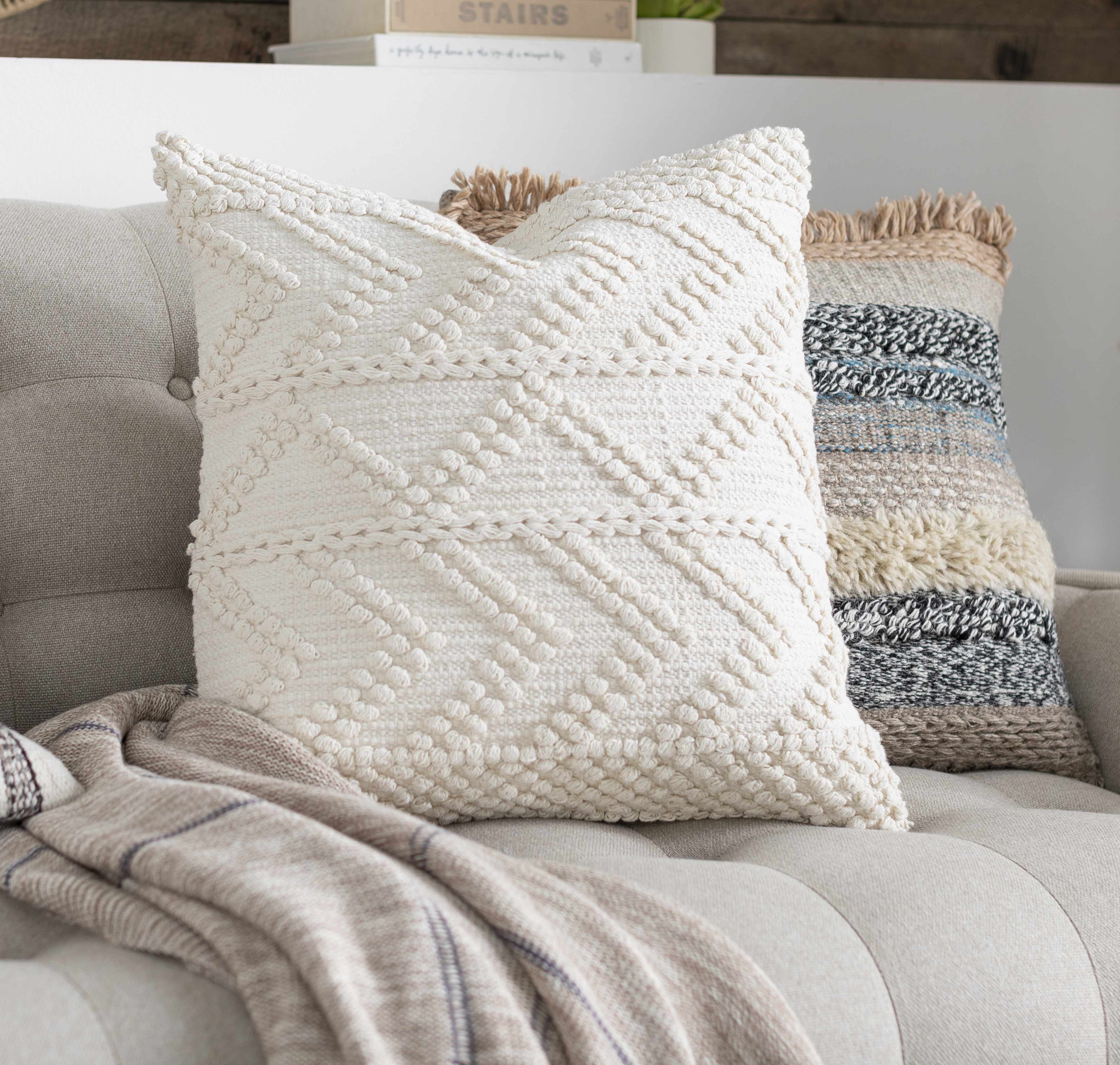 Sumiton Textured Crochet Cotton Throw Pillow, White