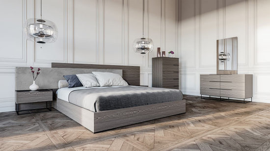 Queen Nova Nova Domus Enzo Italian Modern Grey Oak & Fabric Bedroom Set