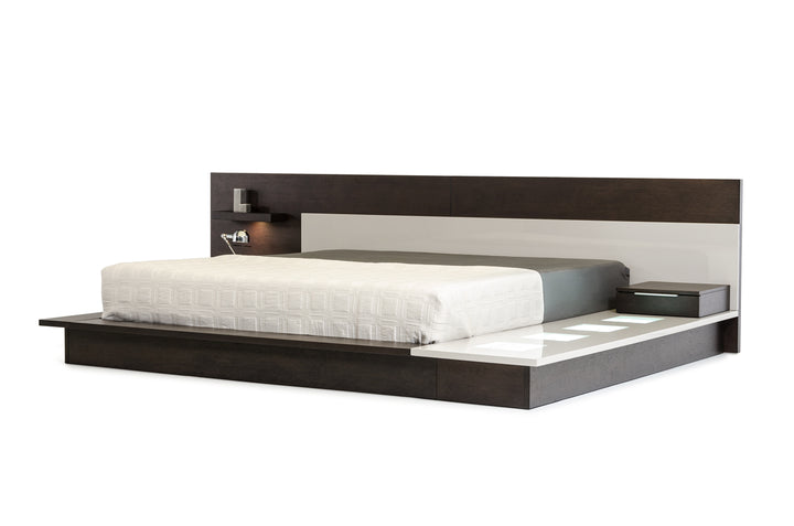 Queen Modrest Torino Contemporary Brown Oak & Grey Platform Bed w/ Lights