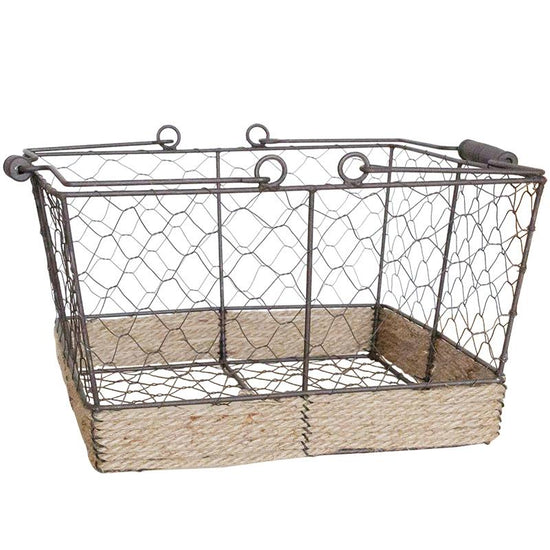 Wire Carry Basket With Hemp Rope Bottom Rectangular