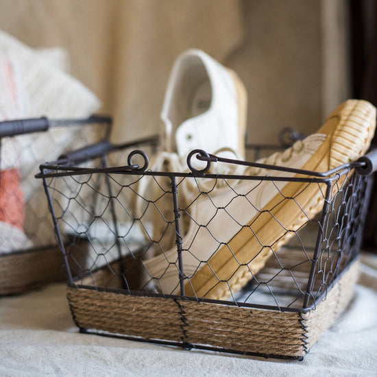 Wire Carry Basket With Hemp Rope Bottom Rectangular