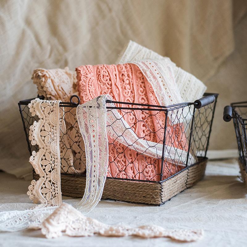 Wire Carry Basket With Hemp Rope Bottom Rectangular