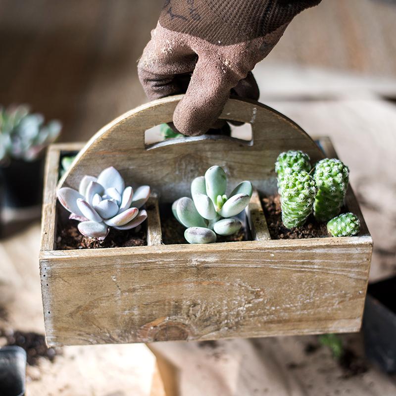 Wooden Box basket with Carry Handle