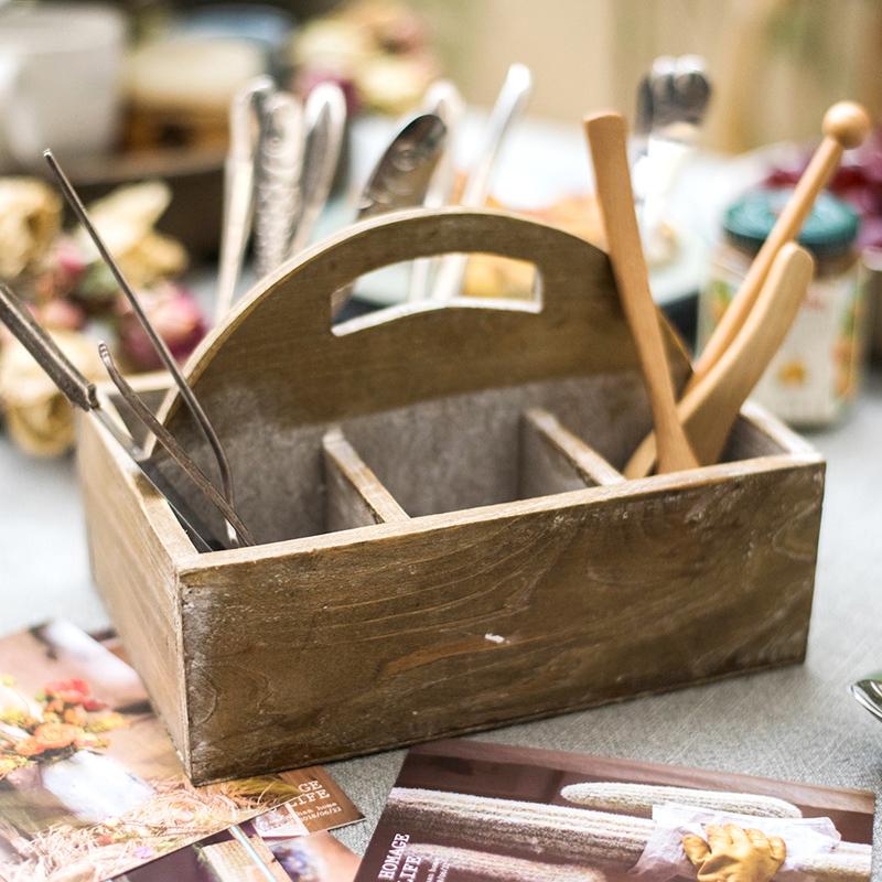 Wooden Box basket with Carry Handle