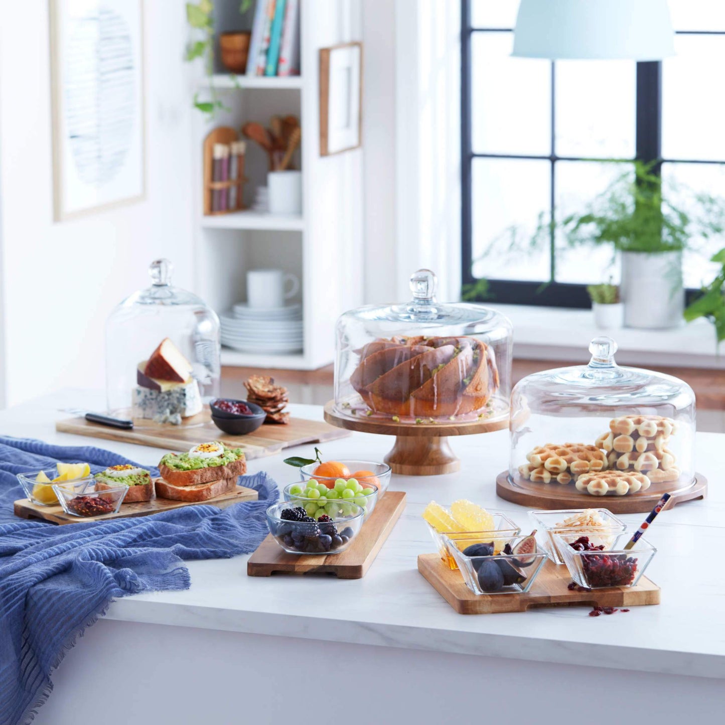 Glass Dipping Bowl Set with Wood Serving Board