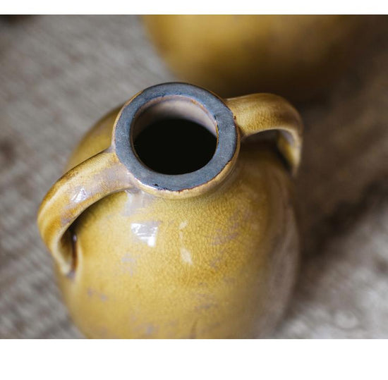 Yellow Glazed Ceramic Vase with Handles