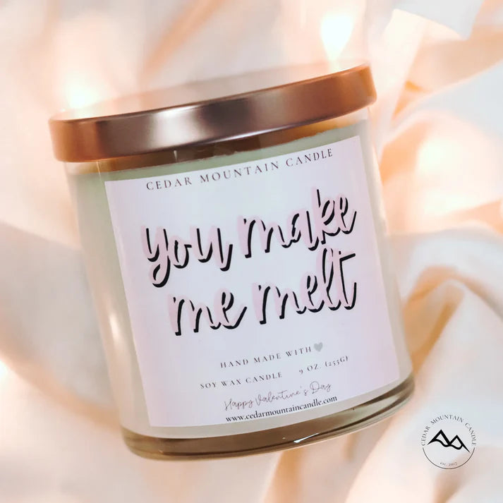 You Make Me Melt - Valentine's Day Soy Candle - 9 oz Whiskey Glass Jar - Choose Your Scent