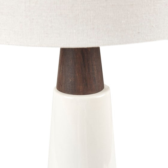 Tristan Ceramic with Wood Table Lamp - White Base/Cream Shade