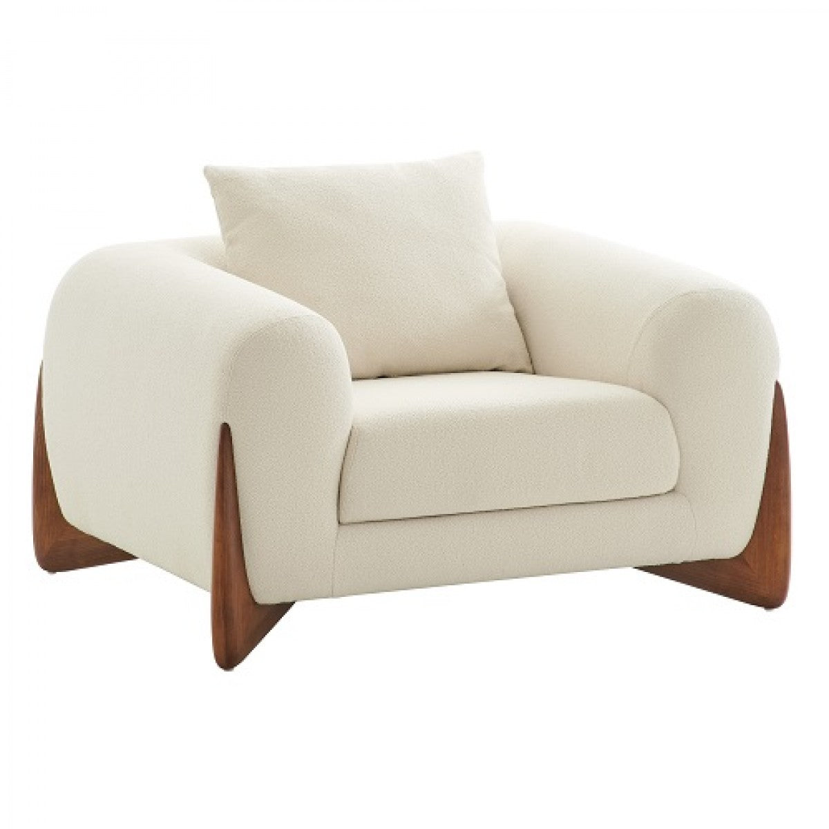 Modrest Fleury - Contemporary Cream Fabric and Walnut Lounge Chair