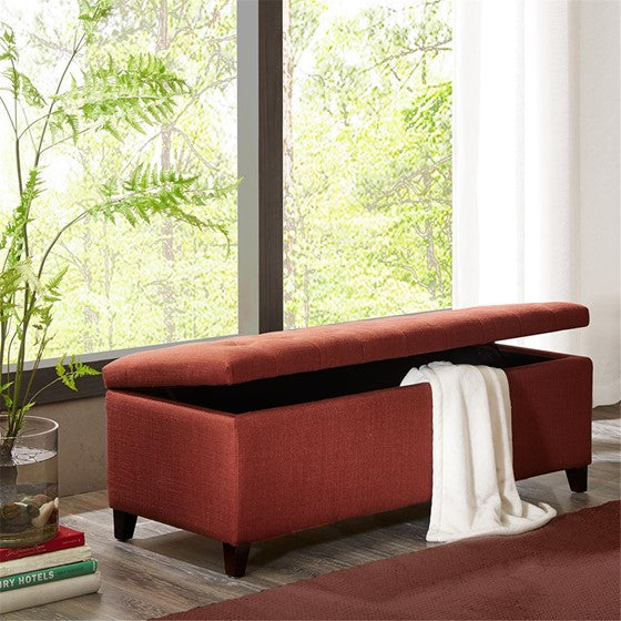 Shandra Tufted Top Storage Bench - Rust Red