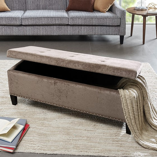 Shandra II Tufted Top Storage Bench - Taupe