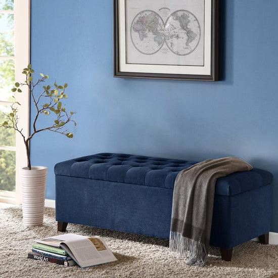 Shandra Tufted Top Storage Bench - Navy