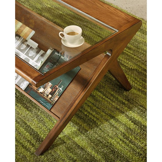 Rocket Coffee Table  w/Tempered Glass - Pecan