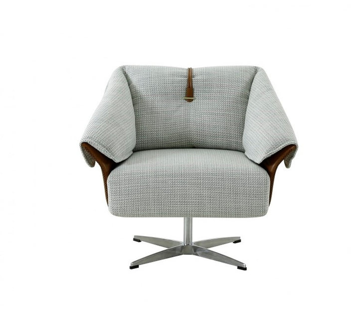 Modrest Ohio - Swivel Grey and Camel Fabric Accent Chair