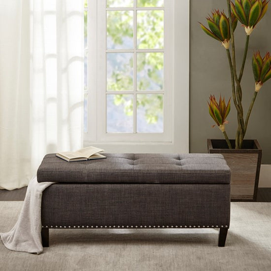 Shandra II Tufted Top Storage Bench - Charcoal