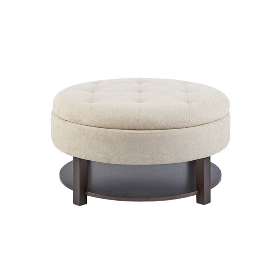 Miller Round Storage Ottoman - Cream/Brown