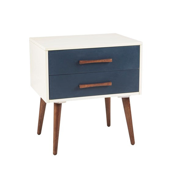 Jeremy  Storage Nightstand - Off-White/Navy