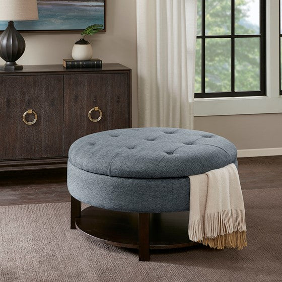 Miller Round Storage Ottoman - Denim/Brown