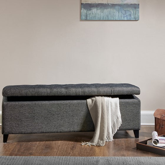 Shandra Tufted Top Storage Bench - Charcoal