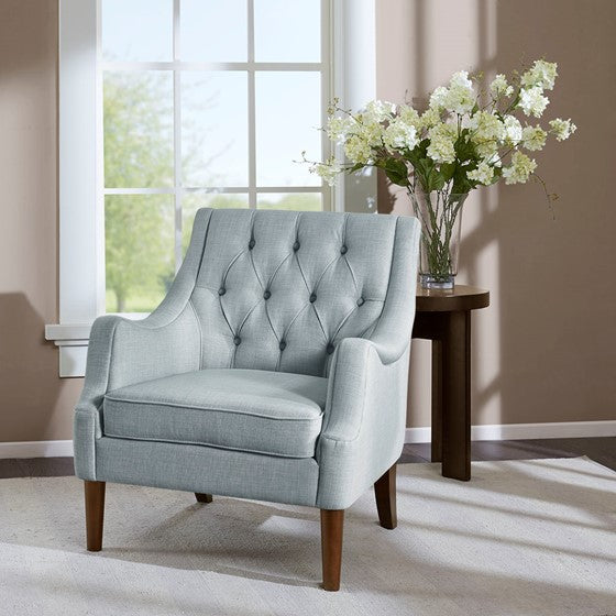 Qwen Button Tufted Accent Chair - Dusty Blue