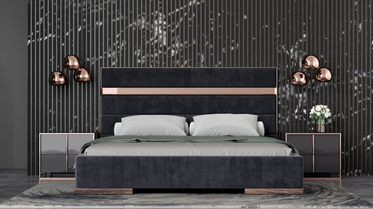 Nova Domus Cartier Modern Black & Rosegold Bedroom Set