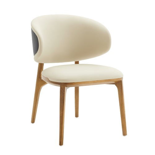 Modrest Chance - Contemporary Cream Fabric and Brown Leatherette Walnut Dining Chair