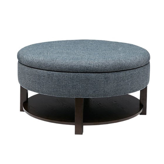 Miller Round Storage Ottoman - Denim/Brown