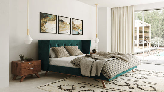 Nova Domus Durango Modern Green Fabric & Walnut Bed