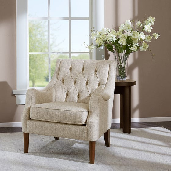 Qwen Button Tufted Accent Chair - Beige