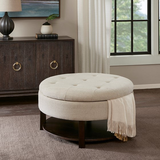 Miller Round Storage Ottoman - Cream/Brown