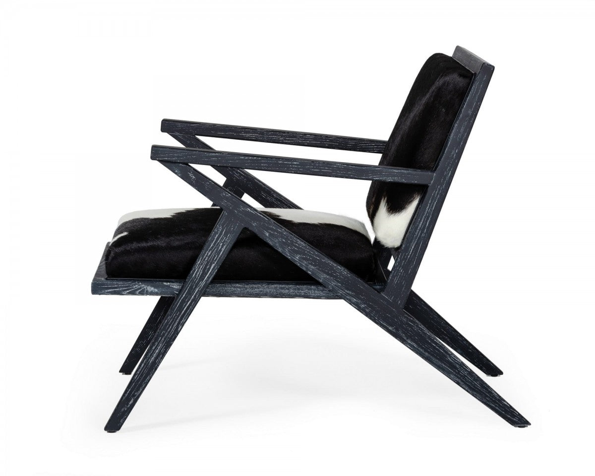 Modrest Hallam - Glam Black and White Cowhide Accent Chair