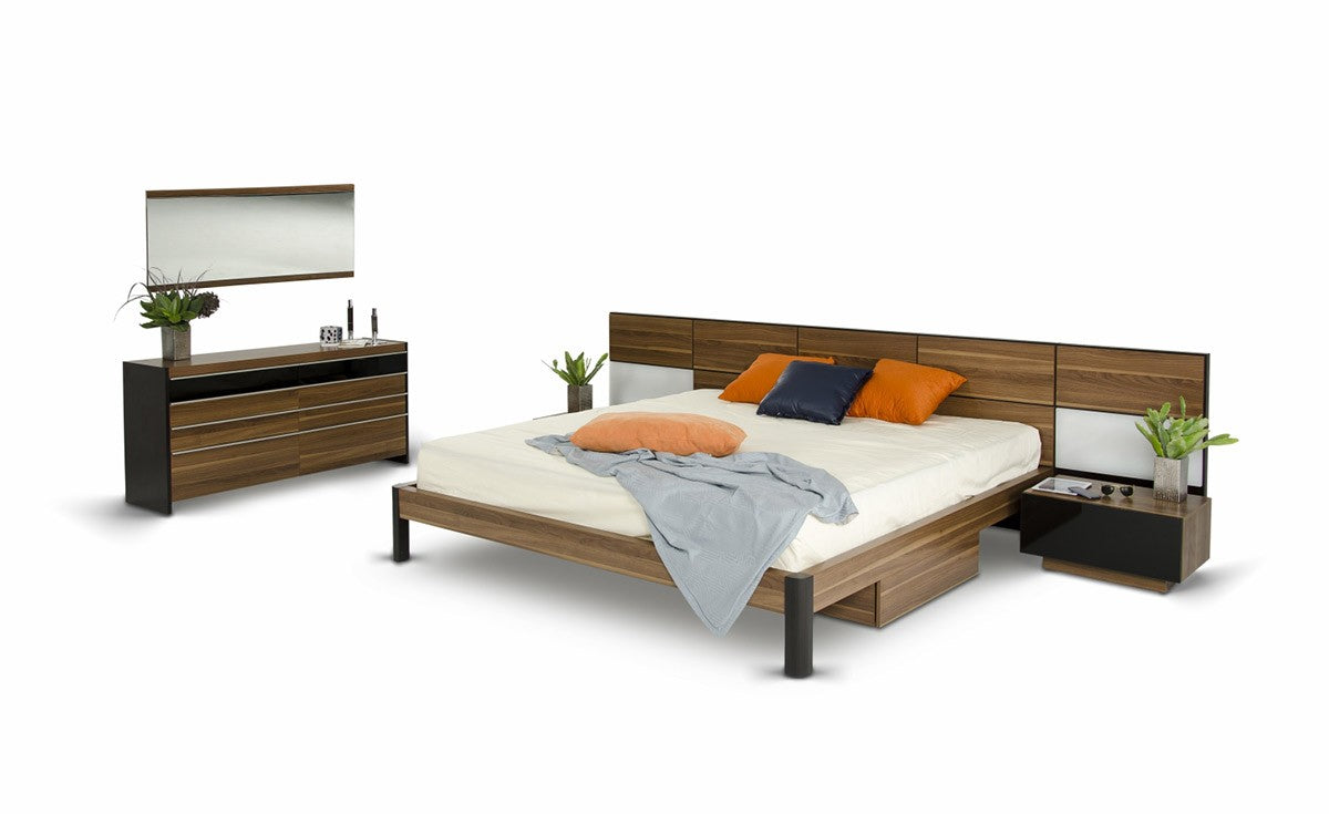 Rondo Mid-Century Platform Bed w/ Nightstands Storage And Lights